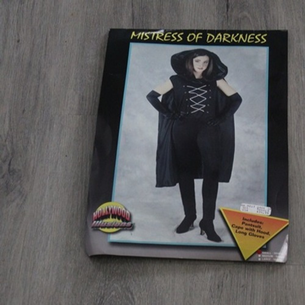 Hollywood Illusions Mistress of Darkness Costume Black Bodysuit Cape Gloves S